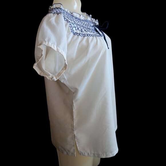 Women's Medium Vintage 70's Peasant Blouse Embroidery Ruffled Neckline Festival - Picture 4 of 8